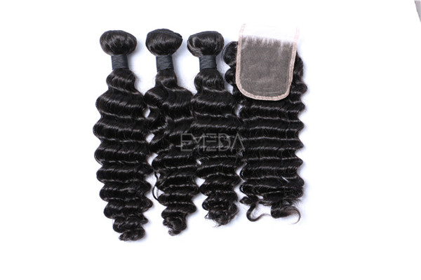 Deep wave human hair bundles with closure ZJ0089